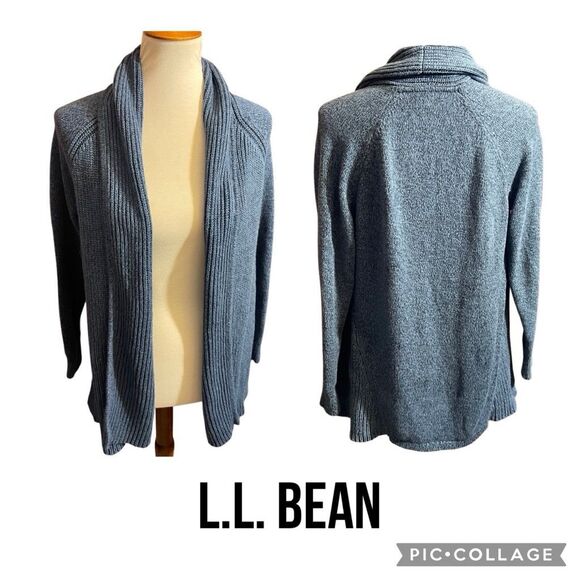 L.L. Bean Women’s Open Front Knit Cardigan Sweater Size Large Petite Slate Blue - Picture 2 of 11